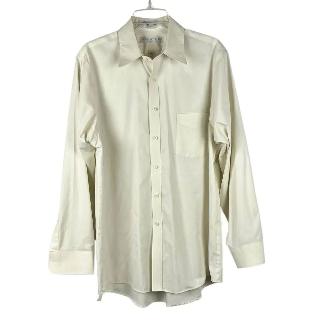 Geoffrey Beene Button Up Dress Cream Wrinkle Free Shirt 15 34/35